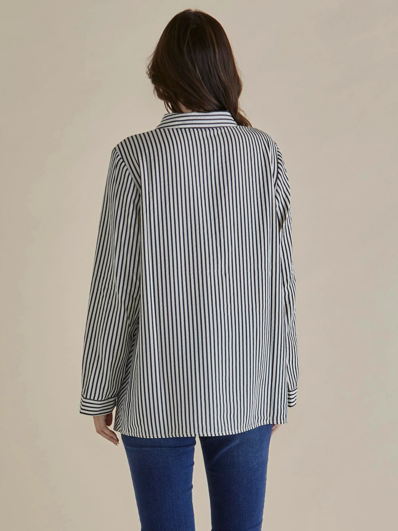 Crinkle Shirt - Black/White Stripe