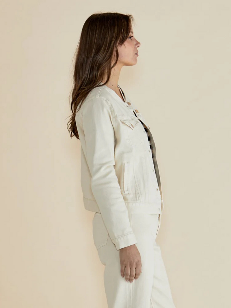 Cindy Collarless Denim Jacket - Off-White