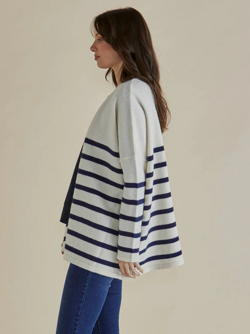 Emy Cardigan - White/Blue Stripe