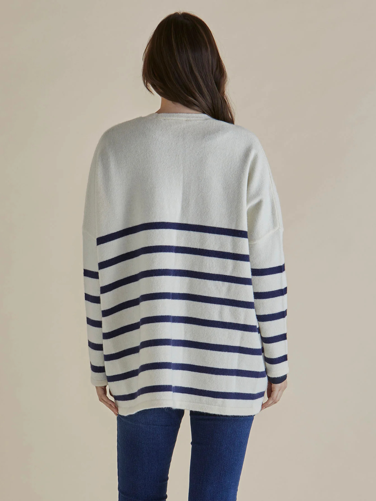 Emy Cardigan - White/Blue Stripe