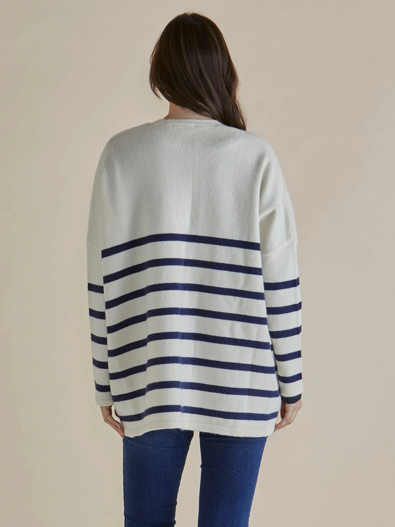 Emy Cardigan - White/Blue Stripe