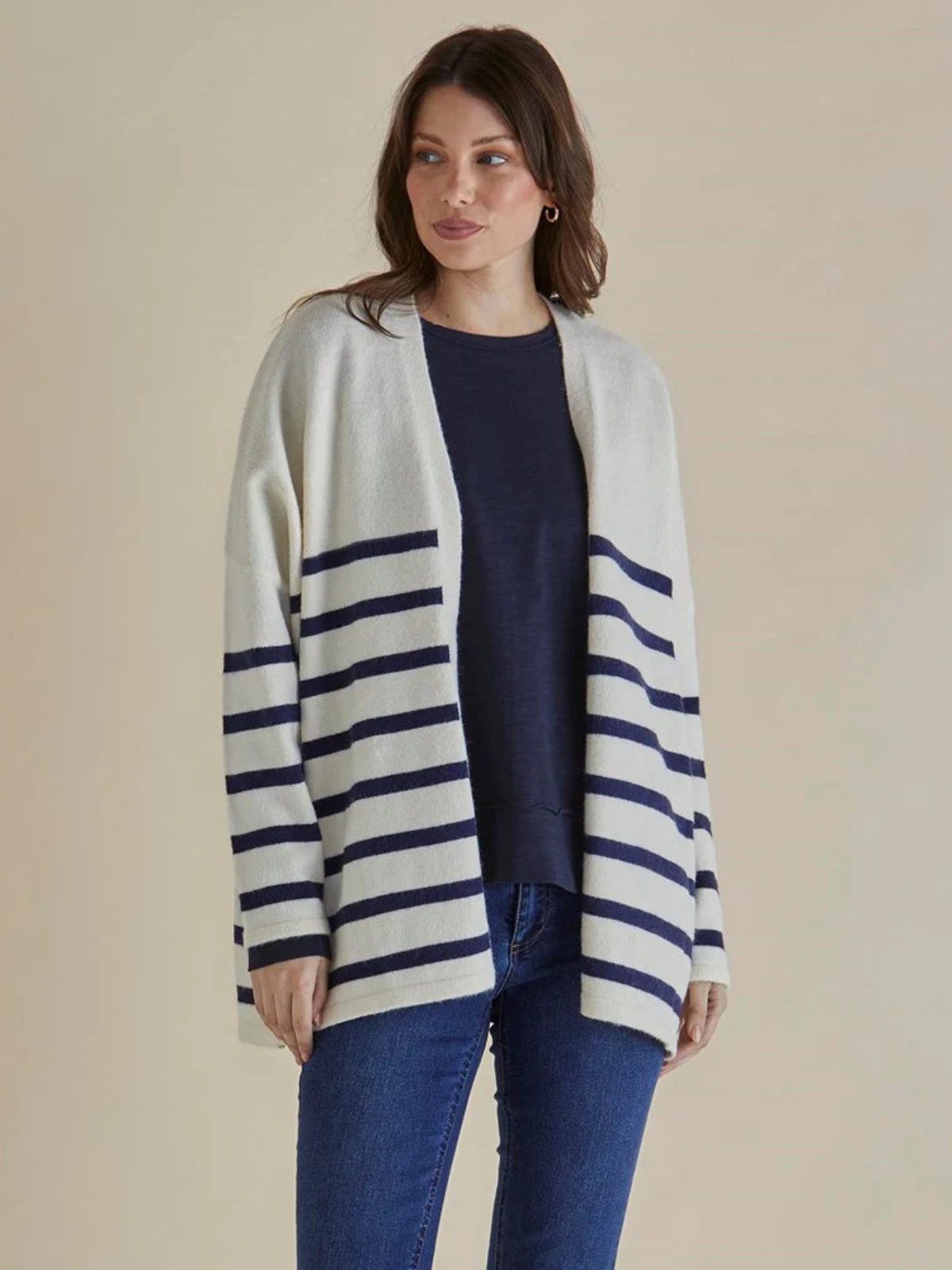 Emy Cardigan - White/Blue Stripe
