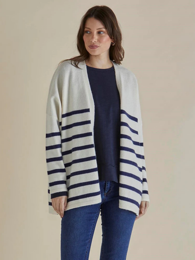 Emy Cardigan - White/Blue Stripe