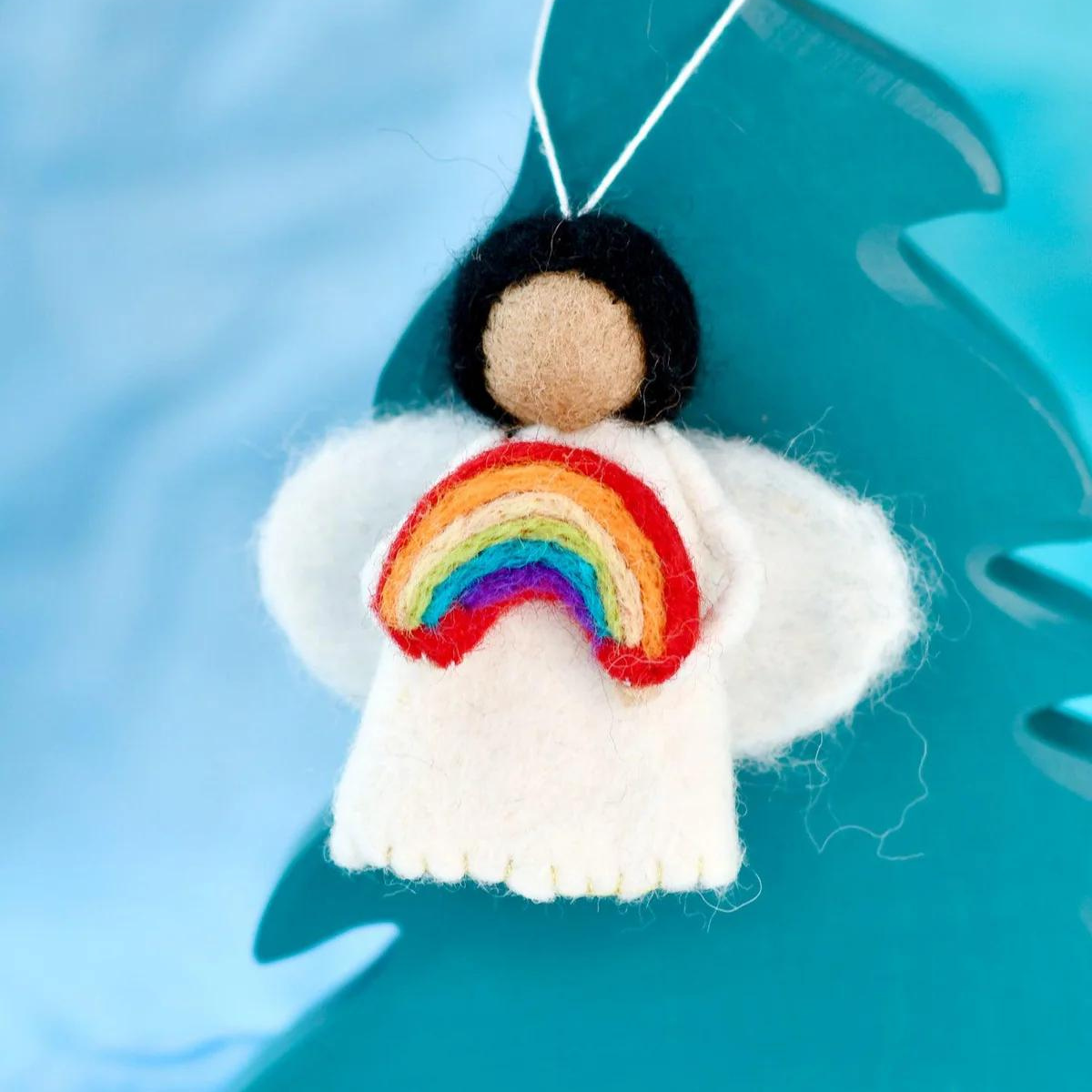 Felt Waldorf Diversity Angel with Rainbow - Black Hair