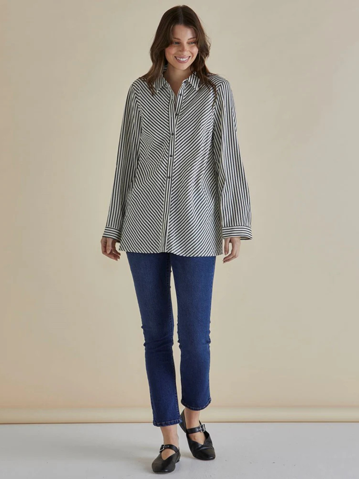 Crinkle Shirt - Black/White Stripe