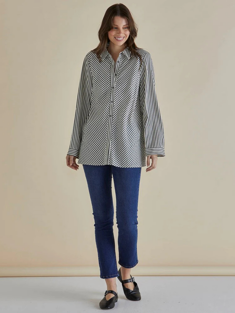 Crinkle Shirt - Black/White Stripe