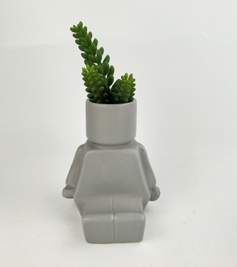 Block Man Sitting - Grey