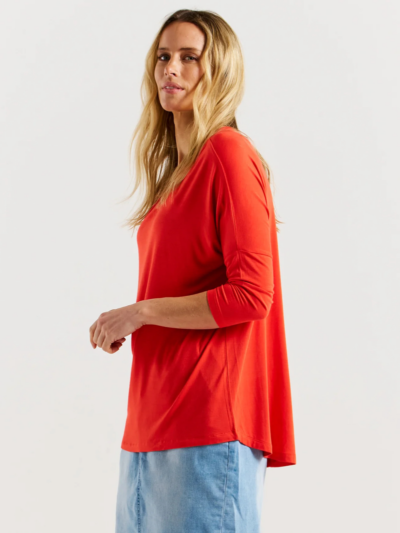 Milan 3/4 Sleeve Top - Flame Red