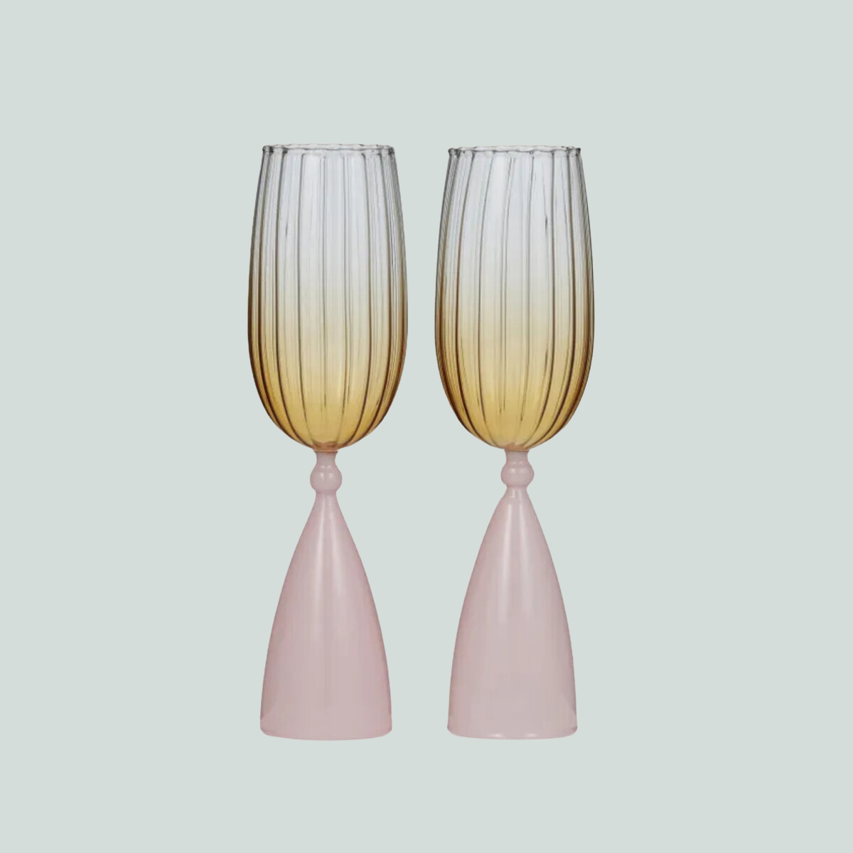 Lille Glass Flute | Set of 2 Amber + Pink