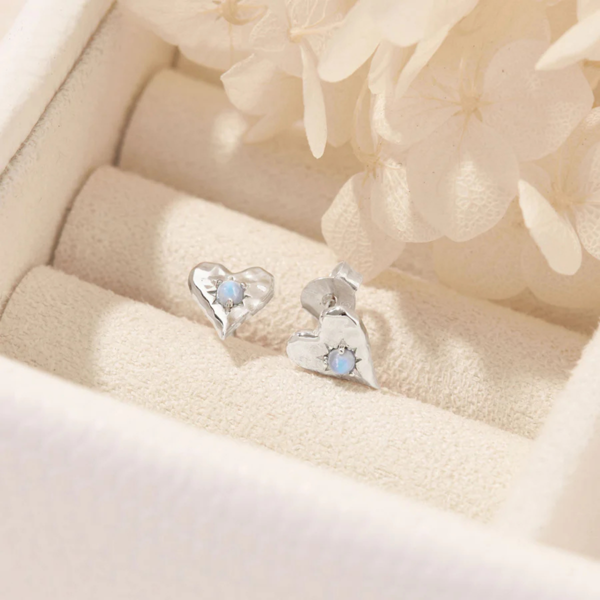 Rainbow Moonstone Heart Studs