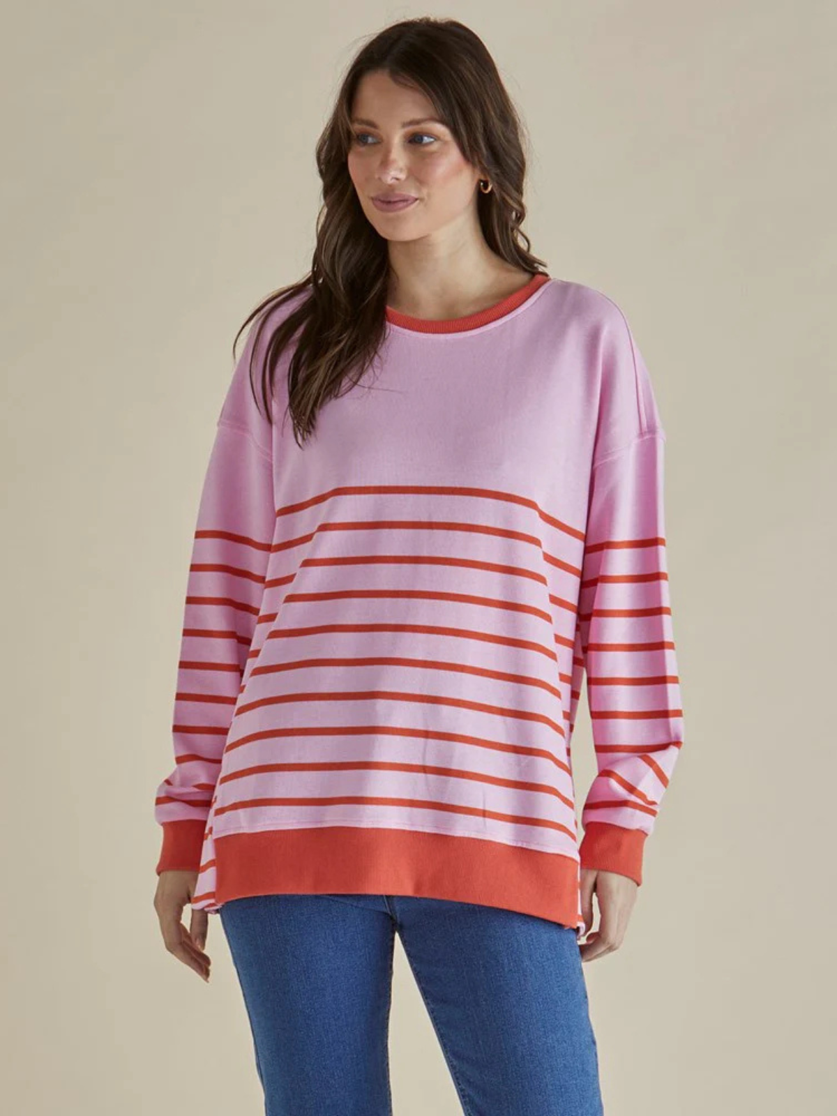 Easy Crew Sweat - Pink/Orange Stripe