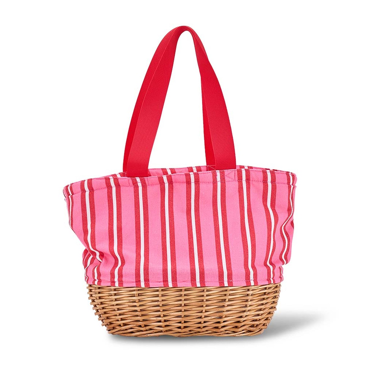 Annabel Trends Picnic Lunch Bag, Wicker, Red & Pink Stripe