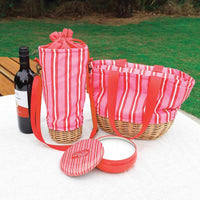 Annabel Trends Picnic Lunch Bag, Wicker, Red & Pink Stripe