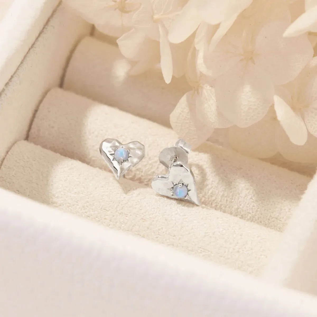 Rainbow Moonstone Heart Studs - Midsummer Star - Image 1