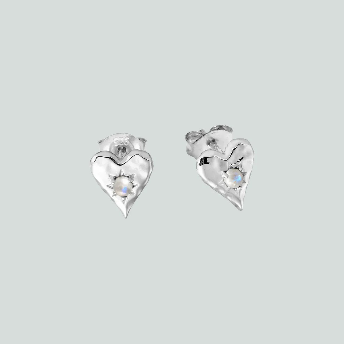 Rainbow Moonstone Heart Studs - Midsummer Star - Image 3