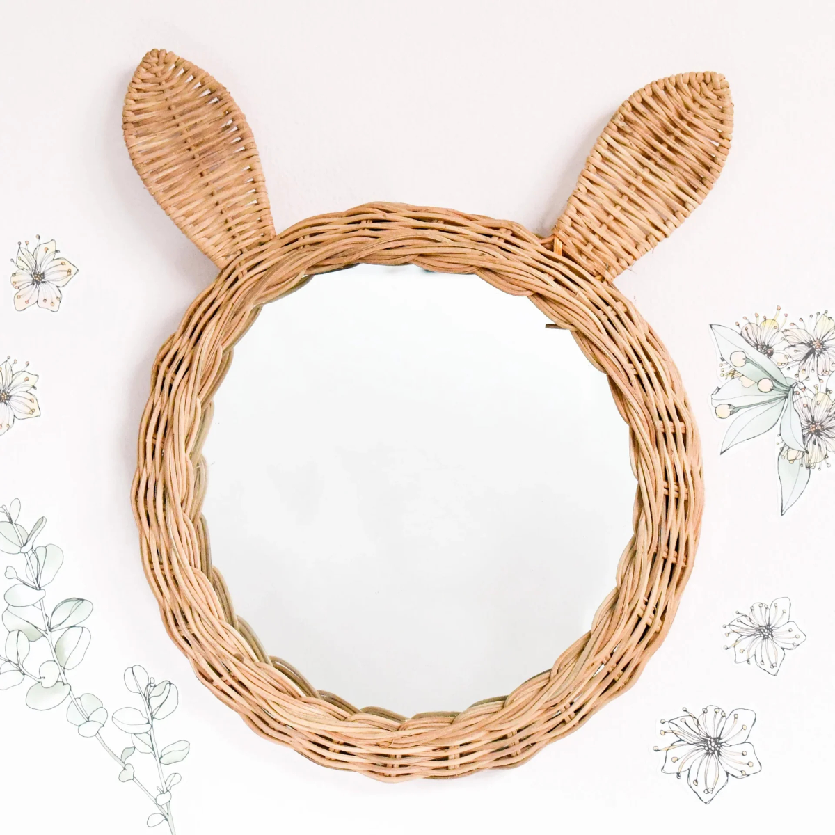 Rattan Bunny Mirror - Natural - Tara Treasures - Image 1