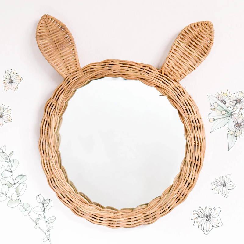 Rattan Bunny Mirror - Natural - Tara Treasures - Image 1