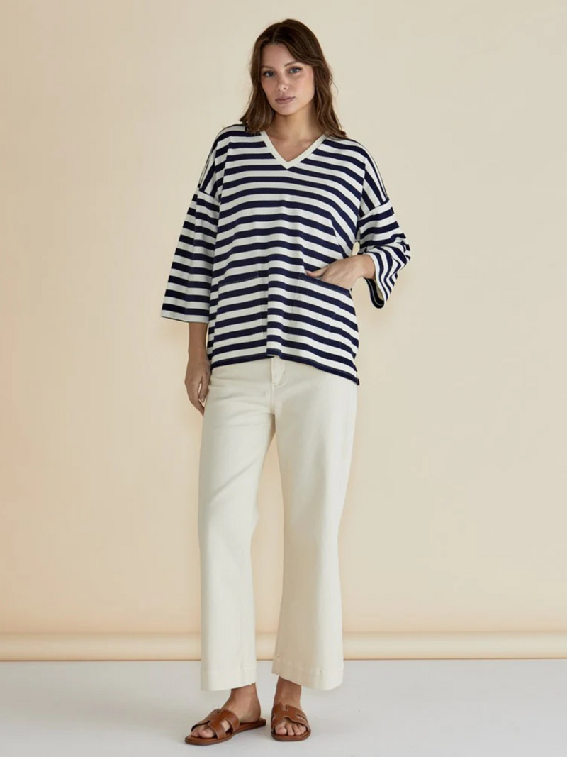Raven Top - Navy/Cream Stripe - Betty Basics - Image 1