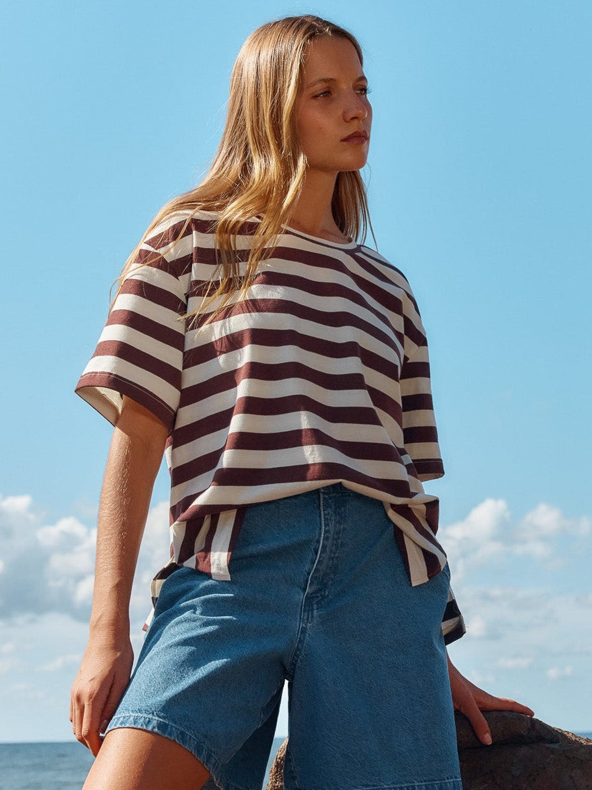 Relax Boxy Tee - Brown Stripe