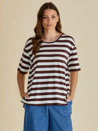Relax Boxy Tee - Brown Stripe