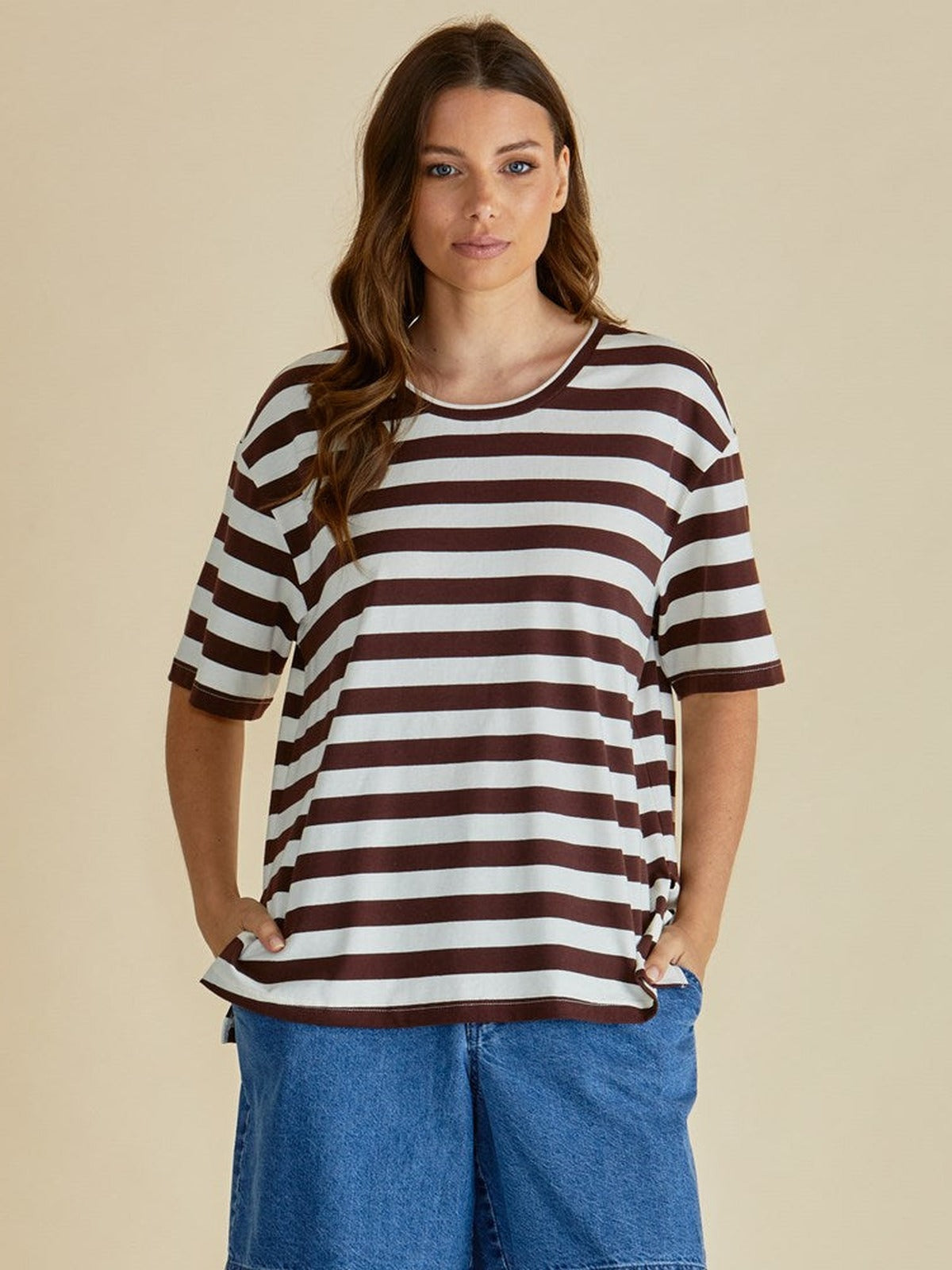 Relax Boxy Tee - Brown Stripe