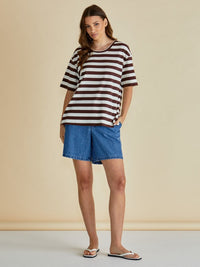 Relax Boxy Tee - Brown Stripe