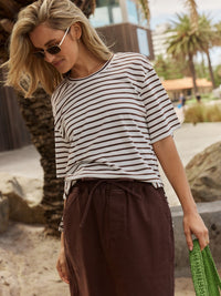 Relax Boxy Tee - Choc/White Stripe