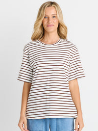 Relax Boxy Tee - Choc/White Stripe