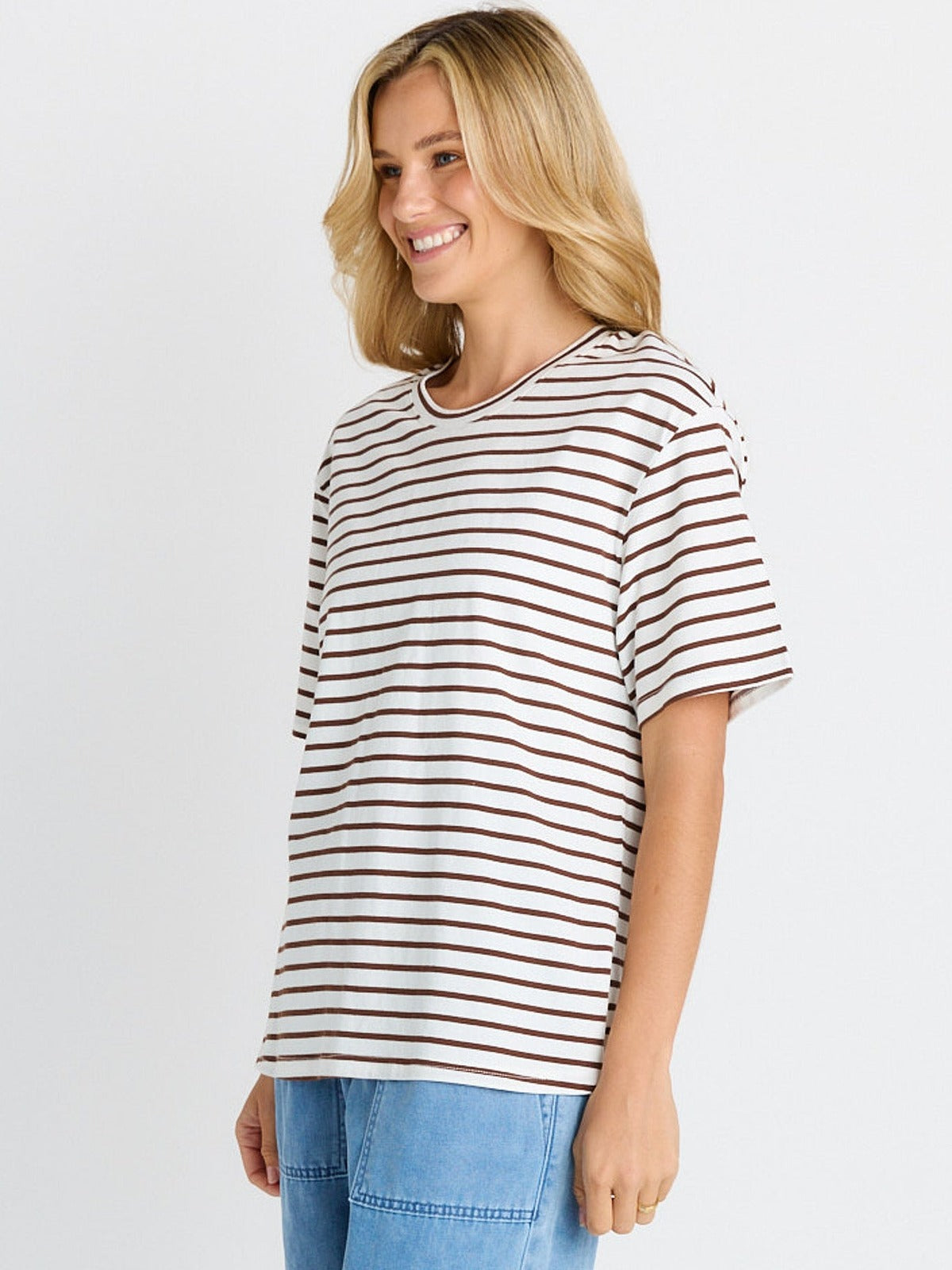 Relax Boxy Tee - Choc/White Stripe