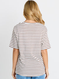 Relax Boxy Tee - Choc/White Stripe