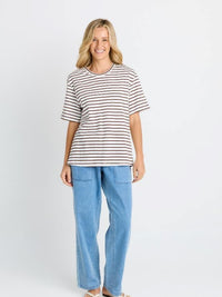 Relax Boxy Tee - Choc/White Stripe