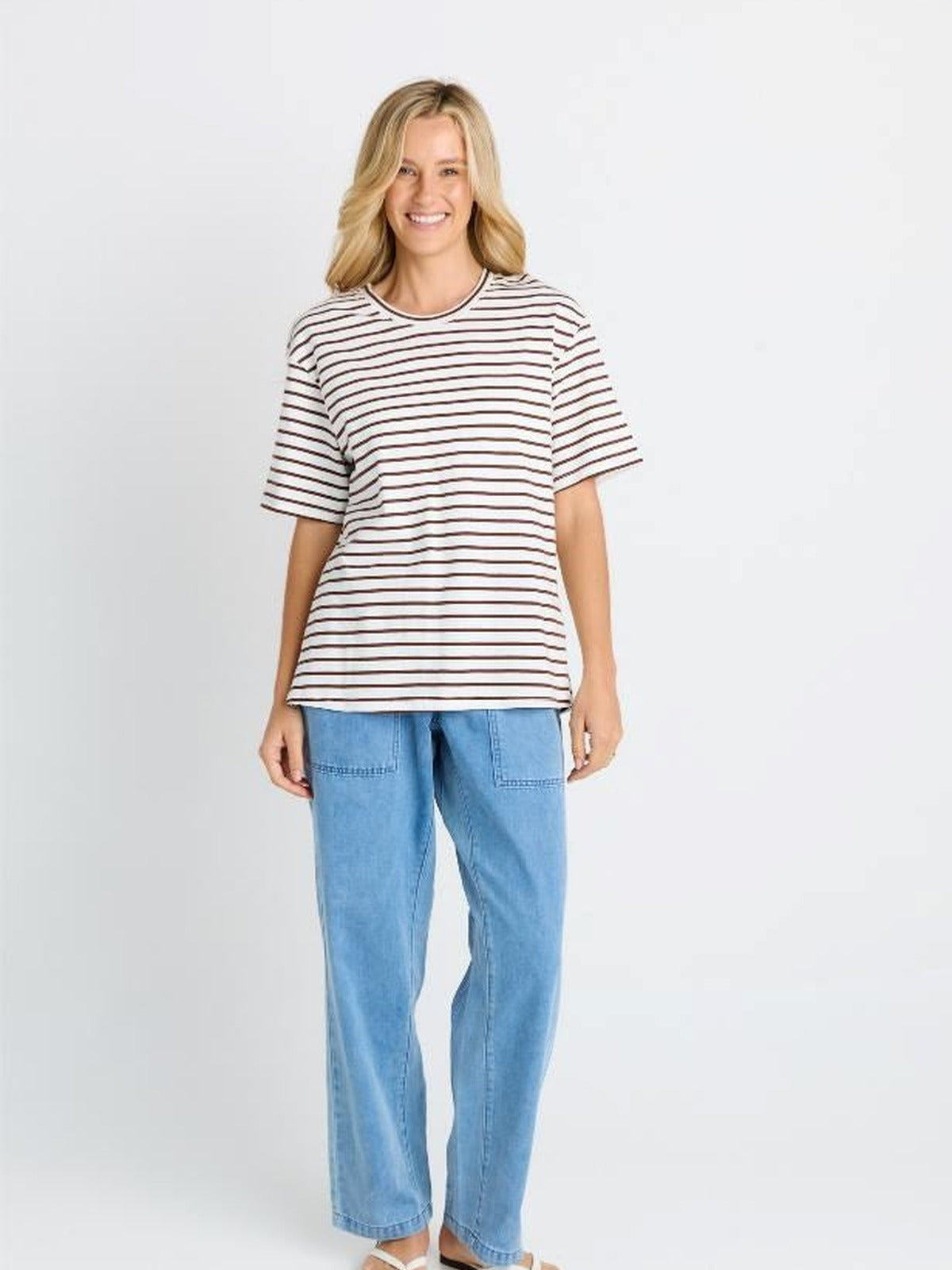 Relax Boxy Tee - Choc/White Stripe