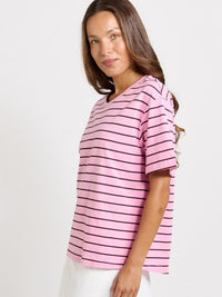 Betty Basics Relax Boxy Tee, Pink/Chocolate Stripe