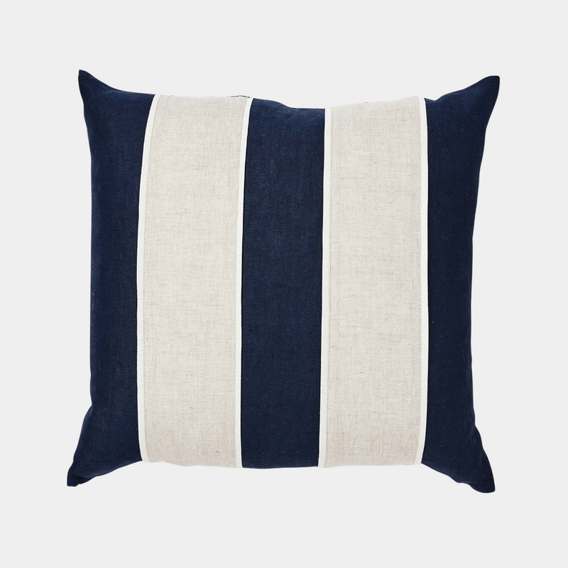 Riley Navy/linen Patch Cushion - Madras Link - Image 1