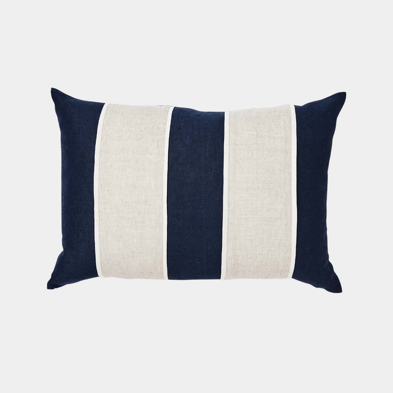 Riley Navy/linen Patch Lumbar Cushion - Madras Link - Image 1