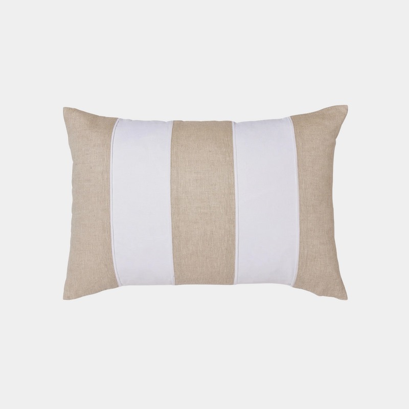 Riley White/Linen Patch Lumbar Cushion - Madras Link - Image 1