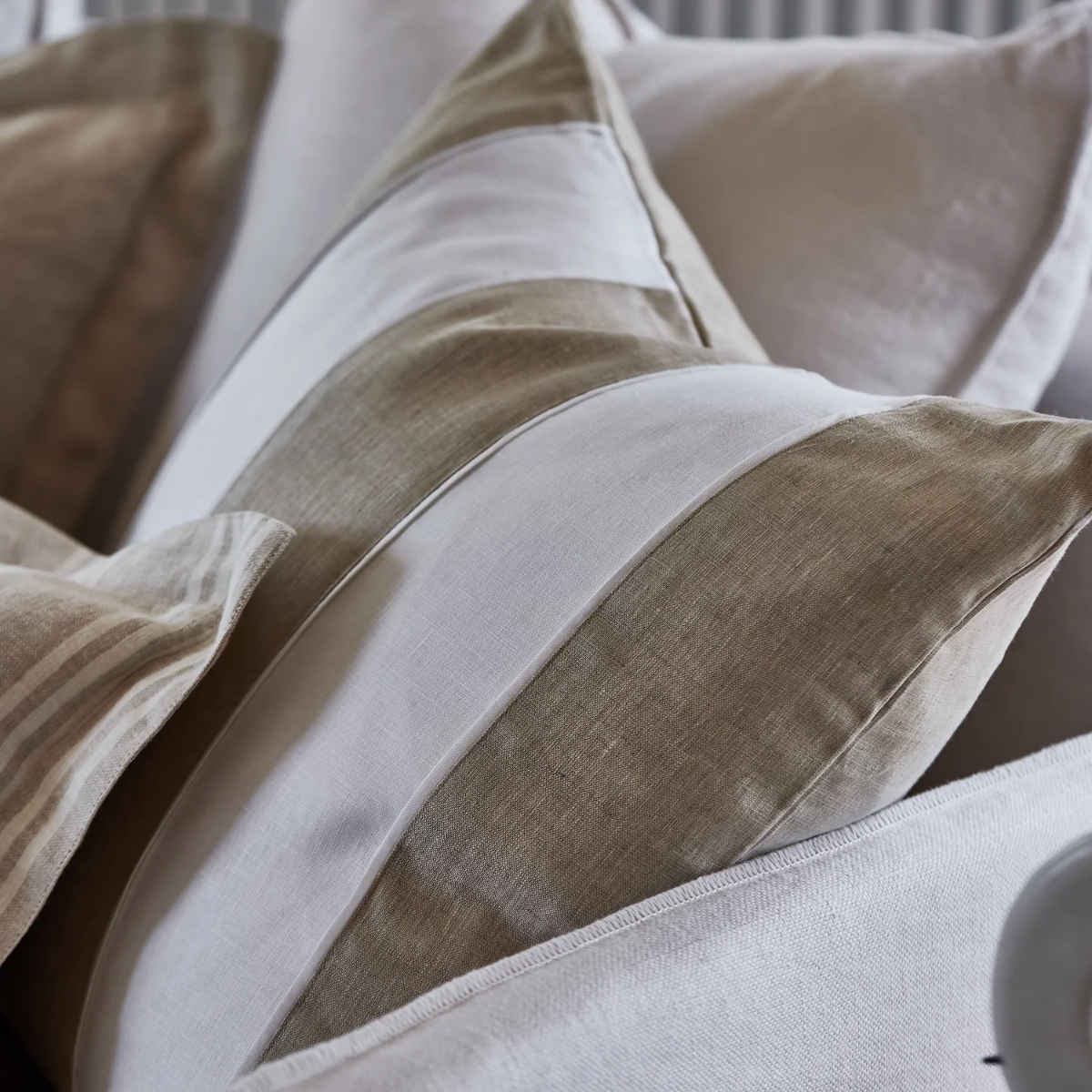 Riley White/Linen Patch Lumbar Cushion - Madras Link - Image 2