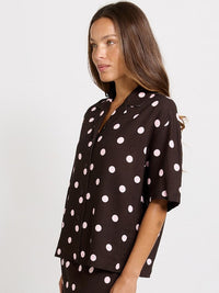 Betty Basics Sable Shirt, Pink/Choc Polka Dot