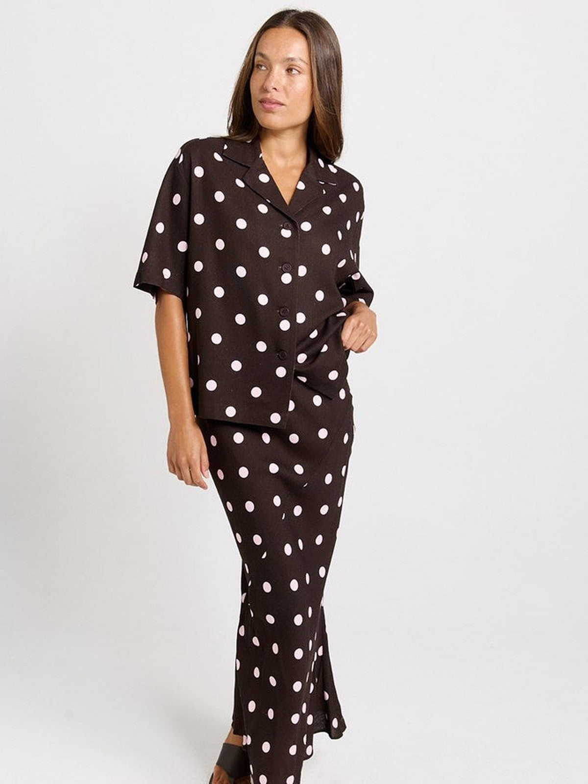 Betty Basics Sable Shirt, Pink/Choc Polka Dot