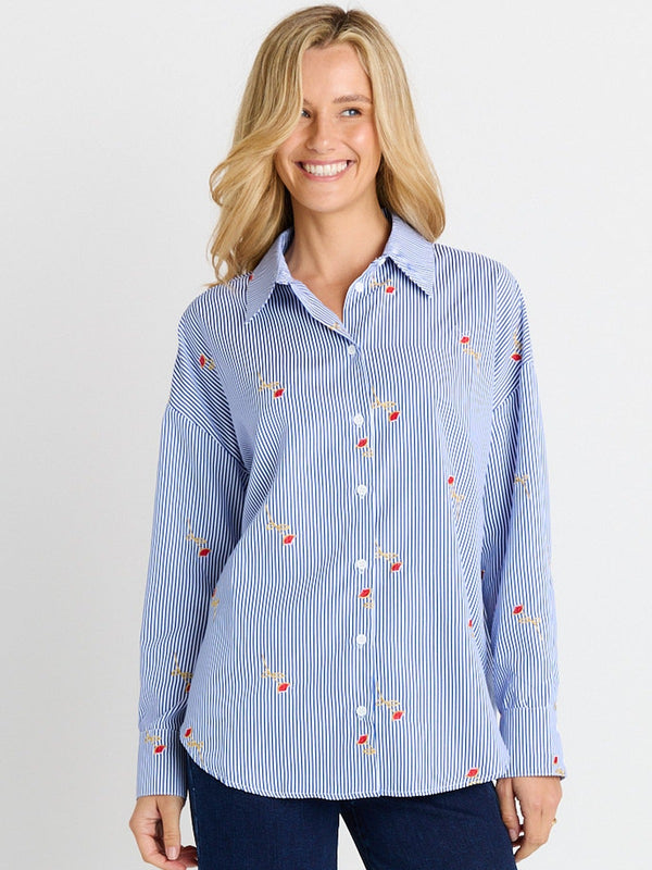 Sage Shirt - Rose Stripe