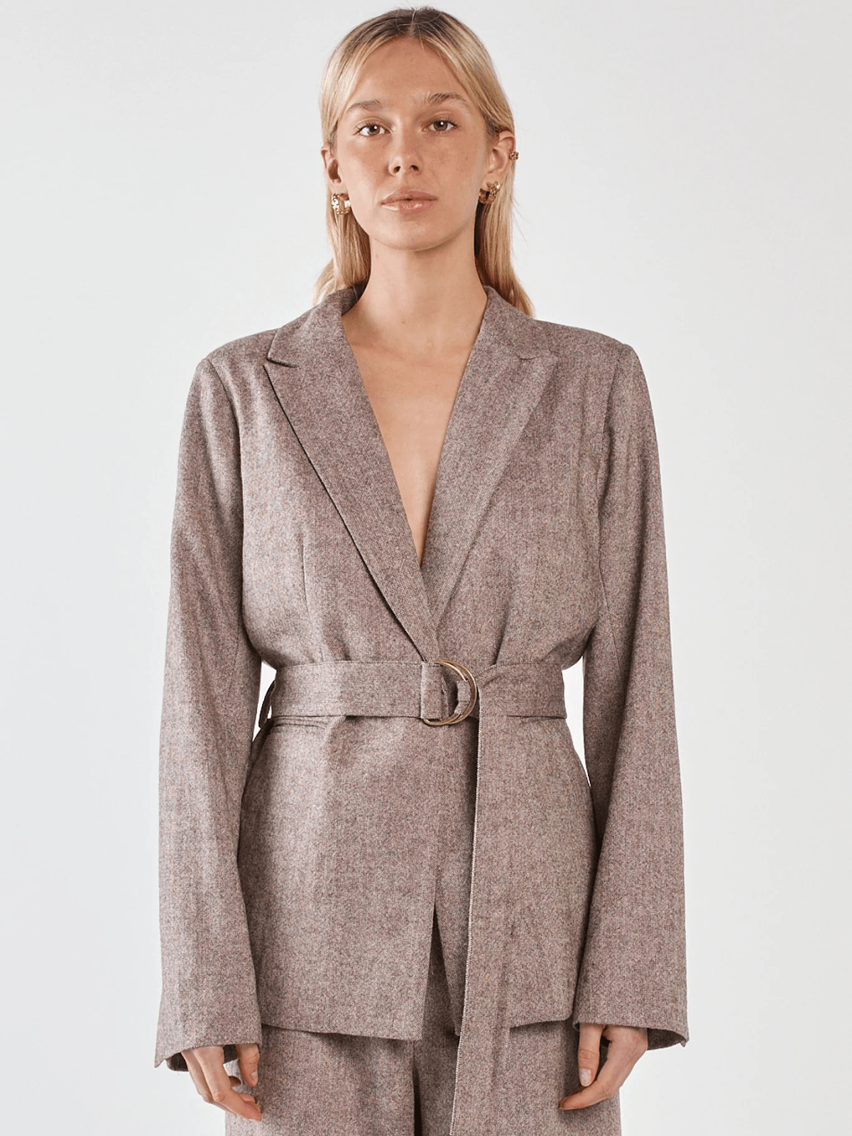 SassThalia Belted Blazer - Chocolate Birdseye