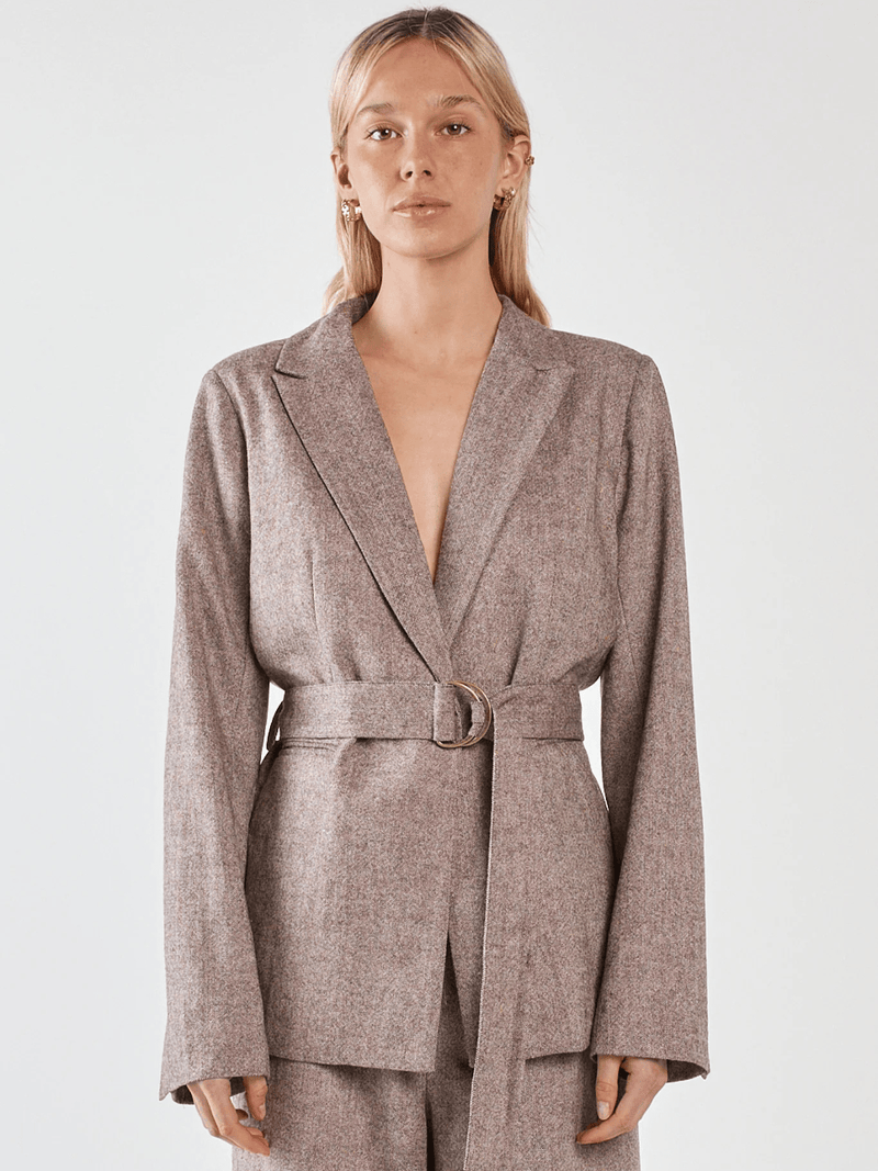 SassThalia Belted Blazer - Chocolate Birdseye