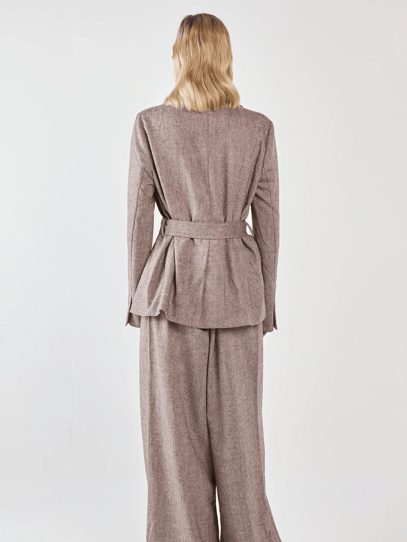 SassThalia Belted Blazer - Chocolate Birdseye