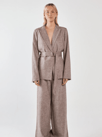 SassThalia Belted Blazer - Chocolate Birdseye