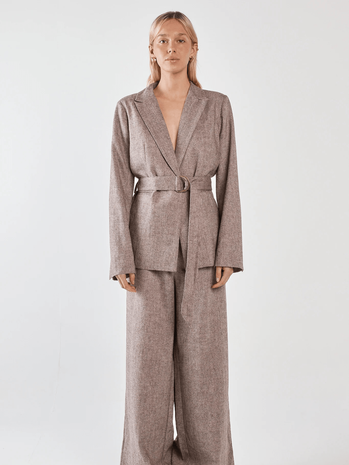 SassThalia Belted Blazer - Chocolate Birdseye