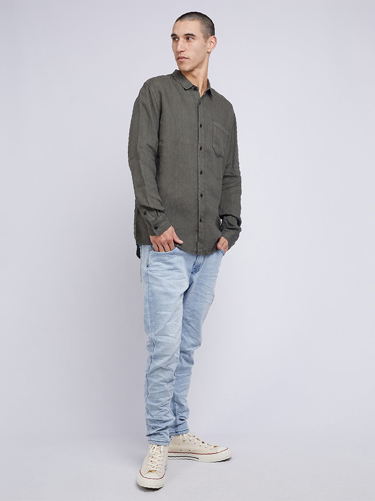 Linen L/S Shirt - Khaki