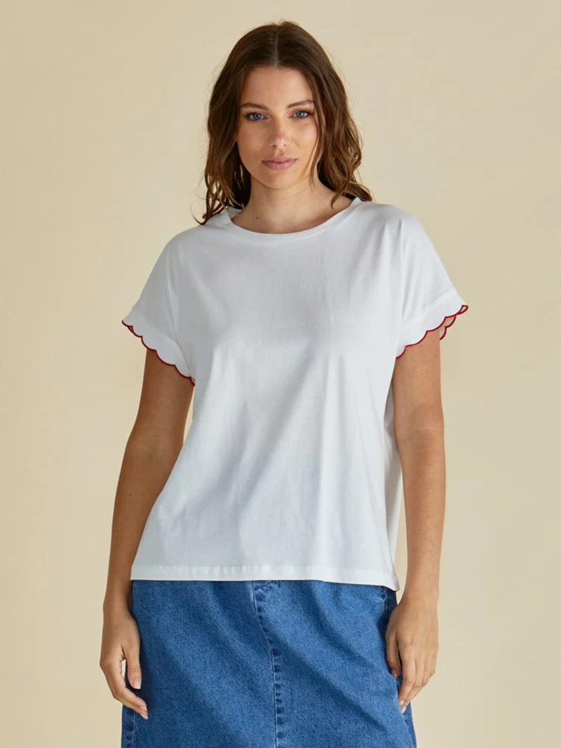 Sloane Scallop Tee - White - Betty Basics - Image 1
