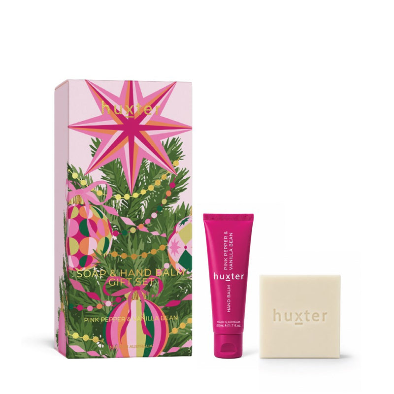 Huxter Soap & Hand Balm Gift Set, Adorned Xmas, Pink Pepper & Vanilla Bean