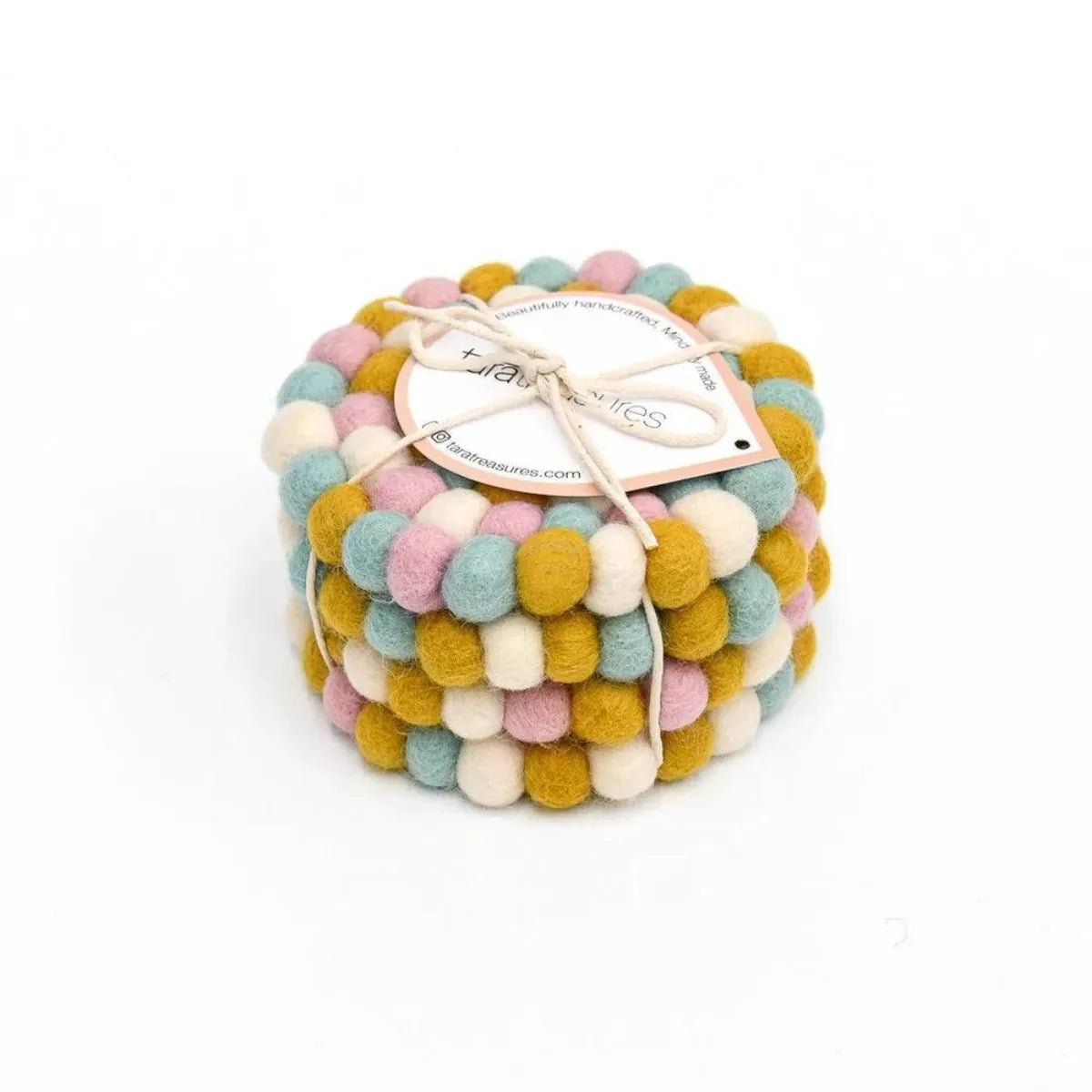 Tara TreasuresFelt Ball Cup Coasters - Pastel Bundle of 4