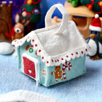 Tara TreasuresFelt Blue Gingerbread House Bag